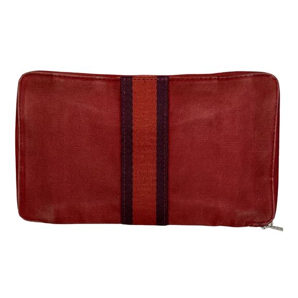 Hermès Paris Fourre Tout GM Red Canvas Zip Around Wallet with Stripe Card Slots - Picture 1 of 16